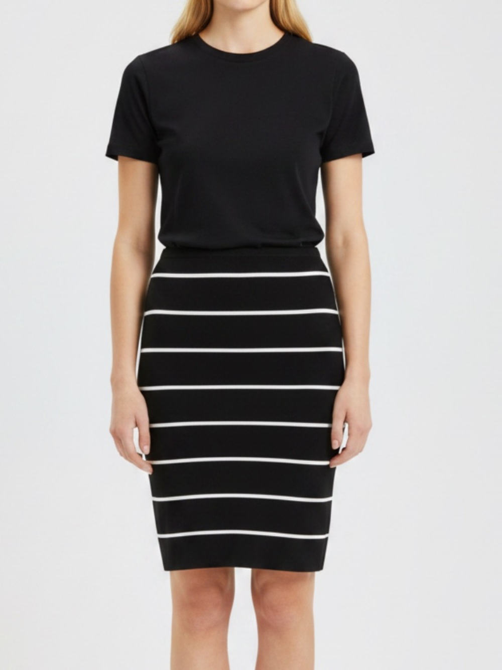 Reiss Striped Black White Stretch Pencil High Waist Skirt Bodycon US 8